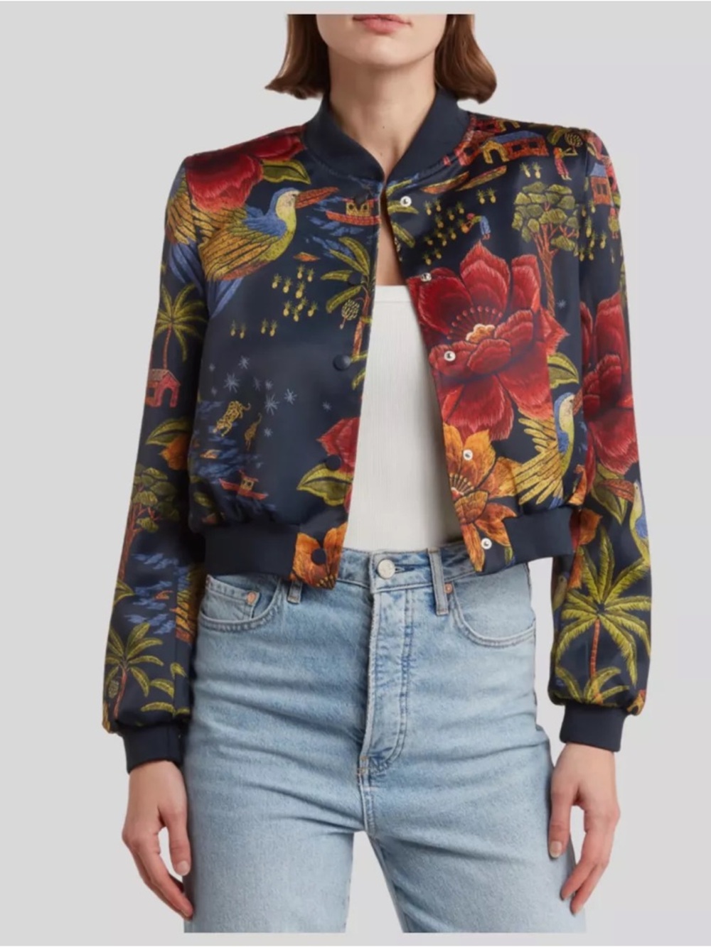 NWT INDUSTRY cropped Floral Bomber Jacket sz. S